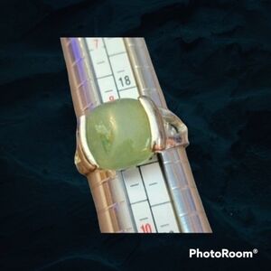 VTG Silvertone Unisex Green Aventurine Gemstone Contemporary  Ring